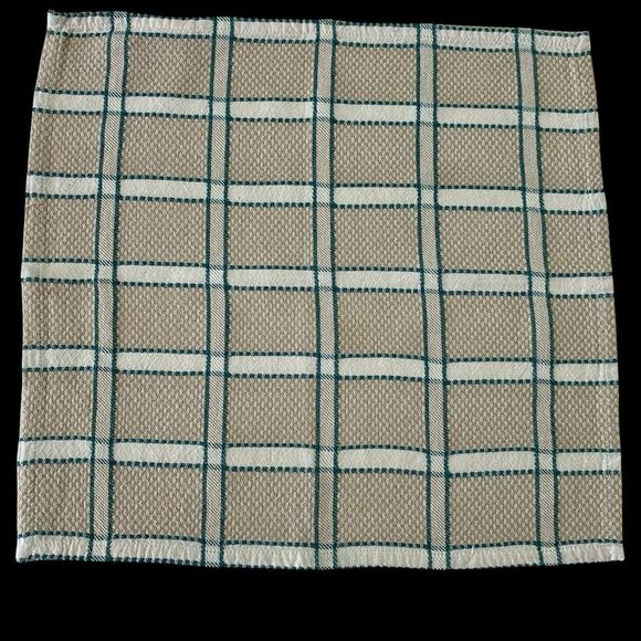 Lot of 4  Cloth Napkins Beige Green White Plaid 16" x  15" Cotton Dining Vintage - Picture 2 of 5